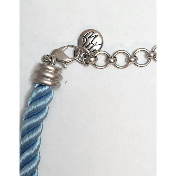 Blue Roped Cord Silvertone Pendant Choker Statement Piece 16" Marked MW - Picture 3 of 4